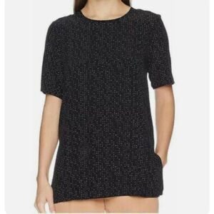 Eileen Fisher Morse Code Tencel Viscose Box Top Black White Size 10